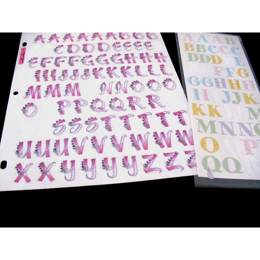 Lot ABC various rickrack pieces, 1 full sheet sticker/paper protector, die-cuts